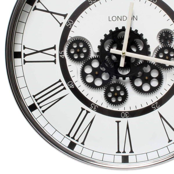 London Modern Moving Cogs Clock Black & White Online