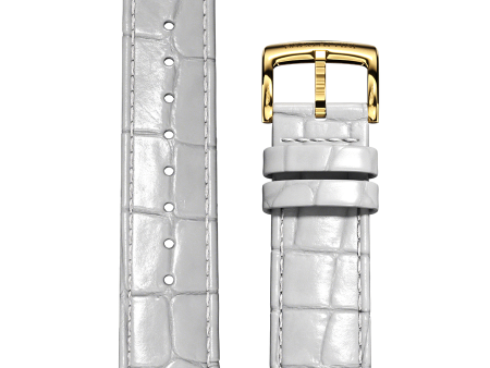 White Italian Leather Strap (croc pattern)   Gold Color Buckle Online now