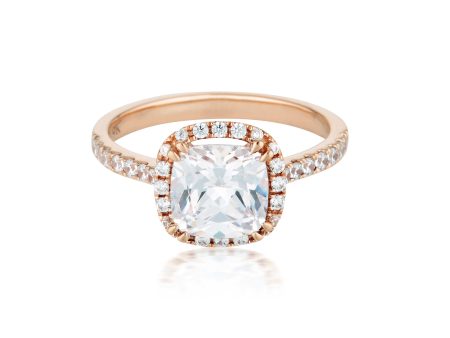 Georgini Gold Cushion Cut Halo 1.5tcw Moissanite Engagement Ring In 9ct Rose Gold Hot on Sale