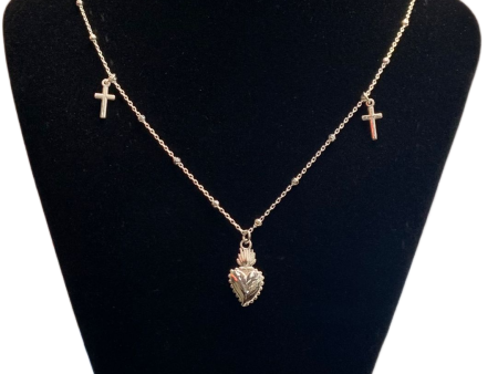 Cadena de plata con corazón y crucifijos Fashion