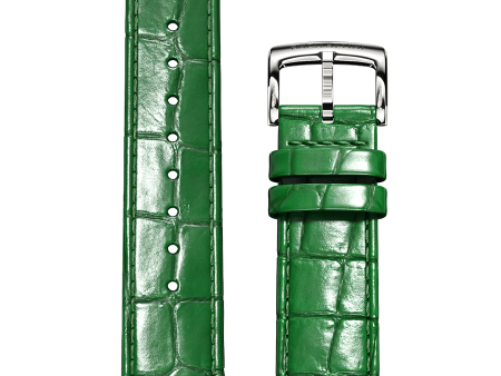 Green Italian Leather Strap (croc pattern)   Silver Color Buckle Online Sale