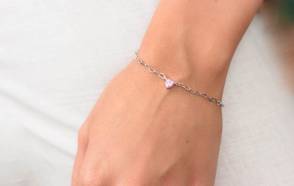 Georgini Sweetheart Heart Chain Bracelet Pink Silver Hot on Sale