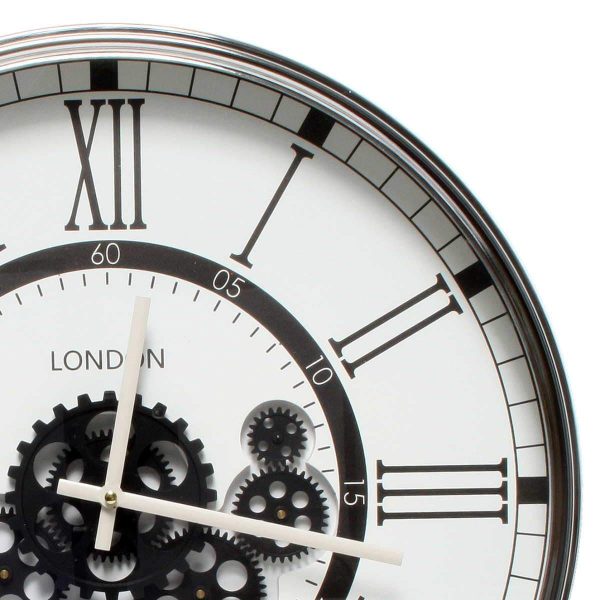 London Modern Moving Cogs Clock Black & White Online