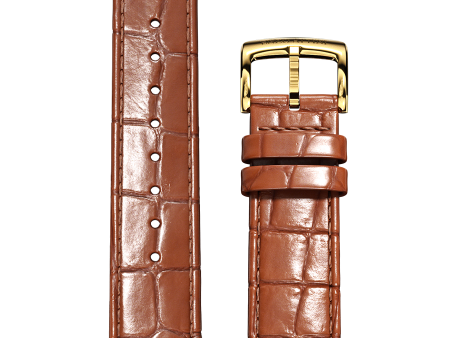 Brown Italian Leather Strap (croc pattern)   Gold Color Buckle on Sale