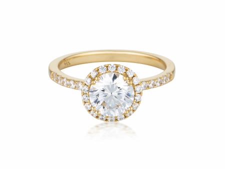 Georgini Gold Round Brilliant Cut 1.25ctw Moissanite Halo Engagement Ring In 9ct Yellow Gold For Discount