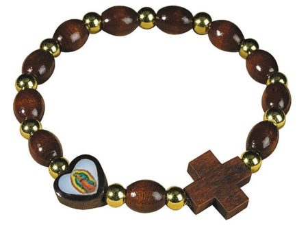 Pulsera de madera de la Virgen de Guadalupe Online Sale