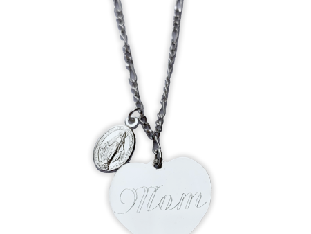 Collar de corazón con la palabra   Mom    y Medalla Milagrosa Online