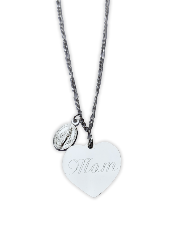 Collar de corazón con la palabra   Mom    y Medalla Milagrosa Online