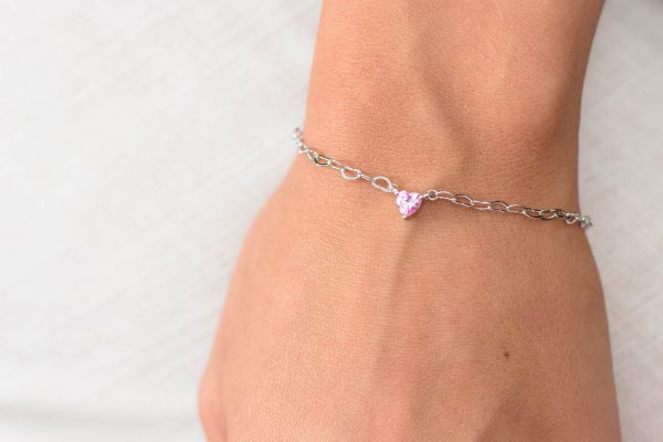 Georgini Sweetheart Heart Chain Bracelet Pink Silver Hot on Sale