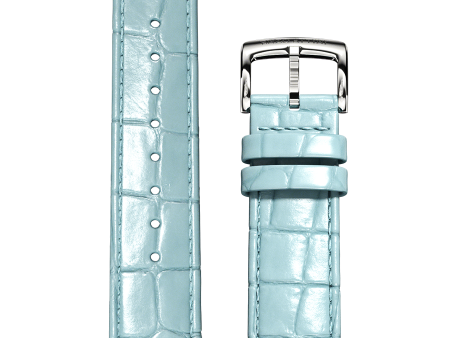 Light Blue Italian Leather Strap (croc pattern)   Silver Color Buckle For Sale