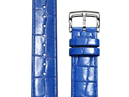 Blue Italian Leather Strap (croc pattern)   Silver Color Buckle For Sale