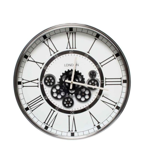 London Modern Moving Cogs Clock Black & White Online