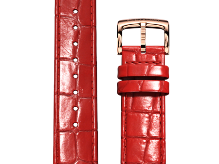 Red Italian Leather Strap (croc pattern)   Rose Gold Color Buckle Sale