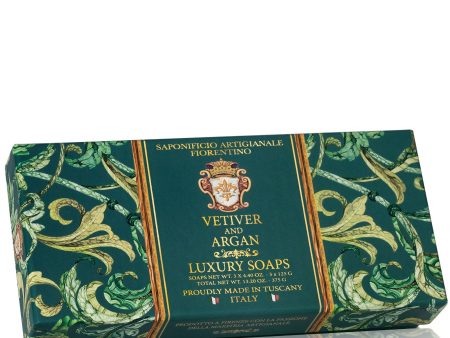 Saponificio Artigianale Fiorentino Vetiver & Argan Luxury Gift Box Soap 3x125g For Cheap