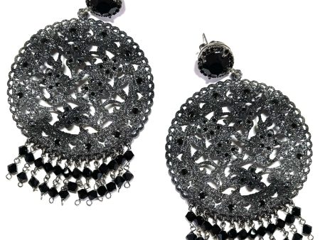 Giora  Earrings with Black Glitter and Swarovski Crystal For Cheap