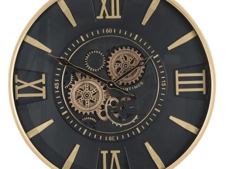 Alamo Round Moving Cogs Wall Clock - Gold w Black Supply