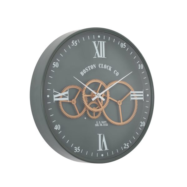 Boston Navy D40cm Round Moving Cogs Wall Clock - Army Metal Green Discount