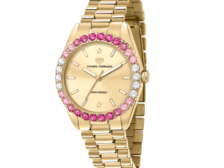 Chiara Ferragni Everyday Pink Zircon Gold Watch Online Hot Sale