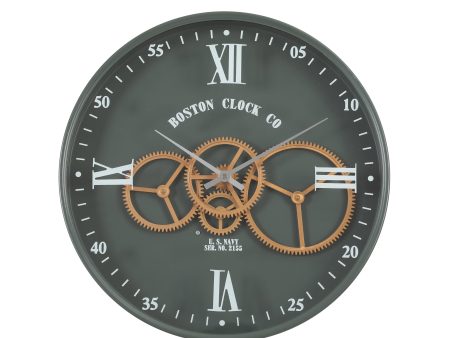 Boston Navy D40cm Round Moving Cogs Wall Clock - Army Metal Green Discount