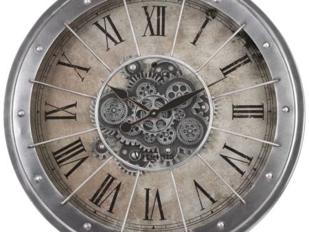 Basset Round Industrial Moving Cogs Wall Clock Grey Wash Supply