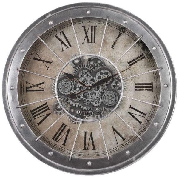 Basset Round Industrial Moving Cogs Wall Clock Grey Wash Supply