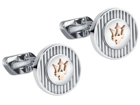 Maserati Leggenda Cufflinks Silver & Rose Gold Trident Hot on Sale