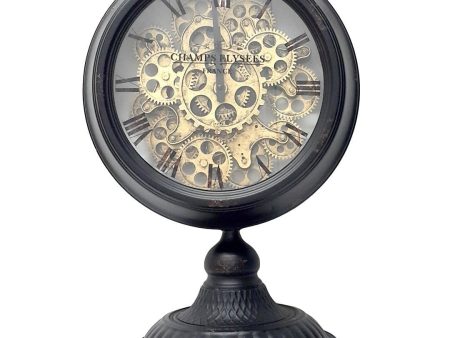 Industrial moving cogs standing clock on footed stand - black Supply