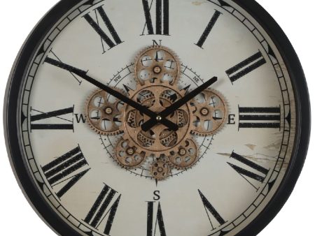 Albert Round Moving Cogs Wall Clock Black w Natural on Sale