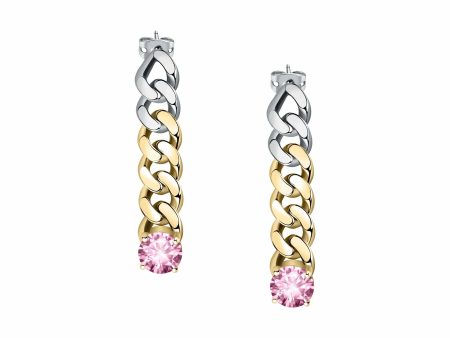 Chiara Ferragni Chain Collection Pink Stone Gold Earrings Hot on Sale