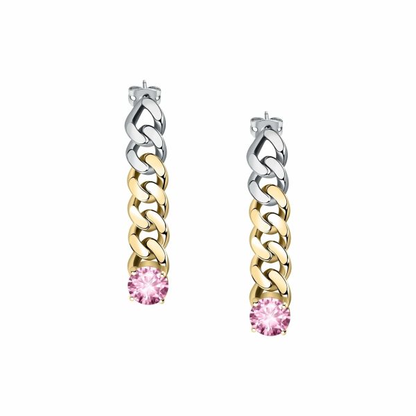 Chiara Ferragni Chain Collection Pink Stone Gold Earrings Hot on Sale