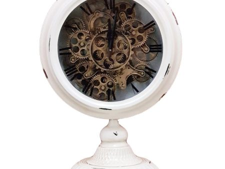 Industrial moving cogs standing clock on footed stand - white Cheap