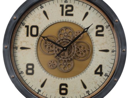 Swat Industrial Round Moving Cogs Wall Clock - Black Metal w Gold Online