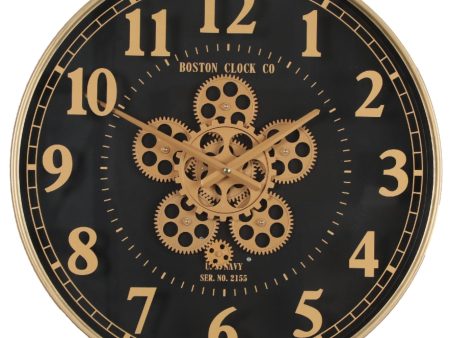 Boston Gold Round Moving Cogs Wall Clock Gold w Black Online Hot Sale