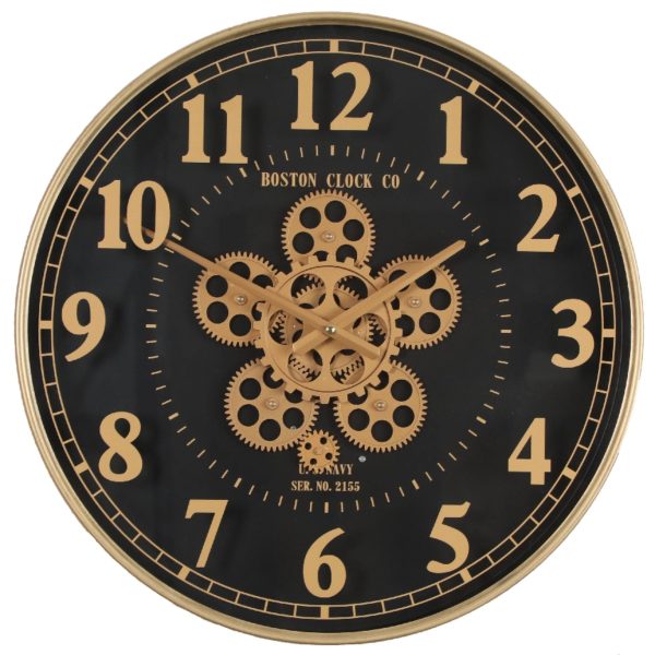 Boston Gold Round Moving Cogs Wall Clock Gold w Black Online Hot Sale