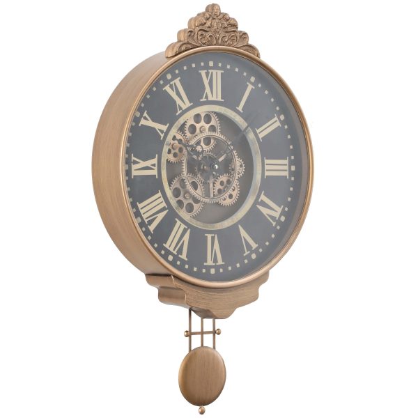 Wild West D40cm Pendulum Moving Cogs Wall Clock - Gold w Black Cheap