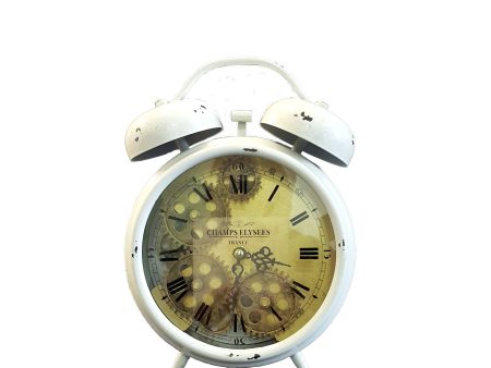 Madame Blance alarm moving cogs bedside clock - white Online Sale