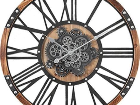 Theo D73cm Round Moving Cogs Wall Clock - Natural black Online Sale