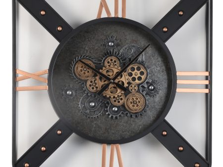 Anonymous Square Moving Cogs Wall Clock - Black w Gold Sale