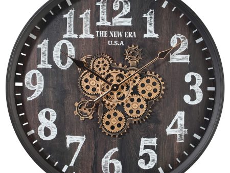 Woodie Round Moving Cogs Wall Clock Online