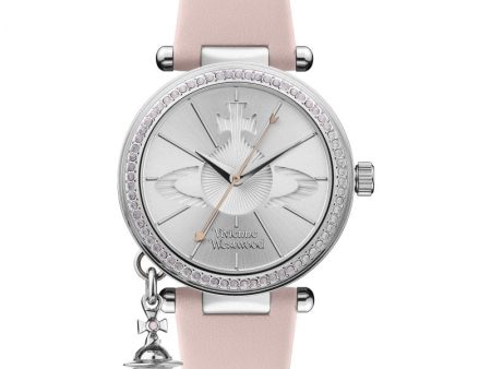 Vivienne Westwood Orb Pastelle Watch Pale Pink Leather Strap Silver Case With Swarovski Charm Online now